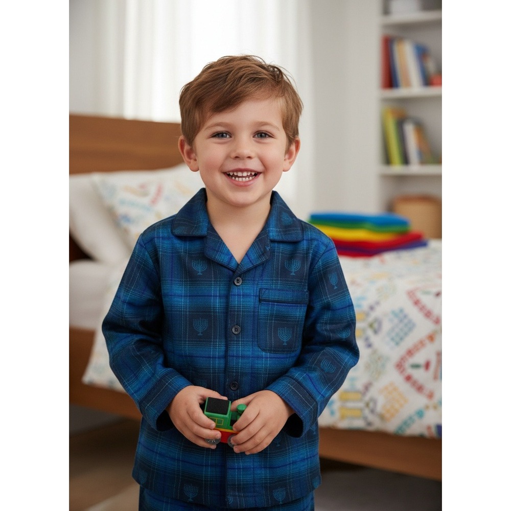 Little Boys Pajama Top Wondershop Holiday Hanukkah Flannel Pajama Top Sz 6 Blue